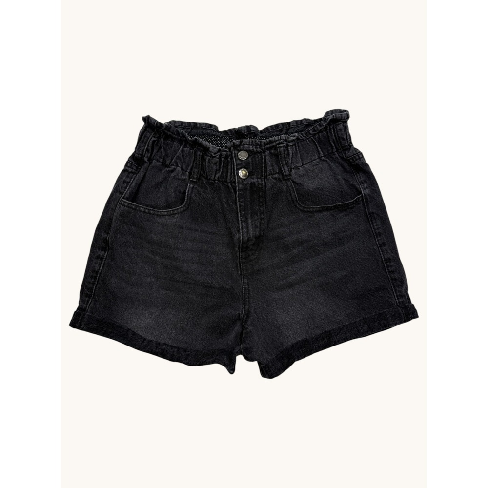 Elite Jeans Black Paperbag Waist Denim Shorts High Rise Cuffed EJ19A-001-02